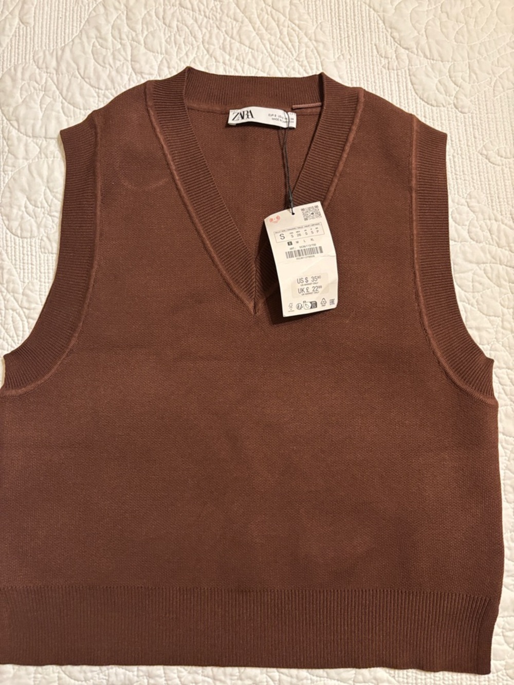 ZARA Chestnut Brown V-Neck Knit Vest
